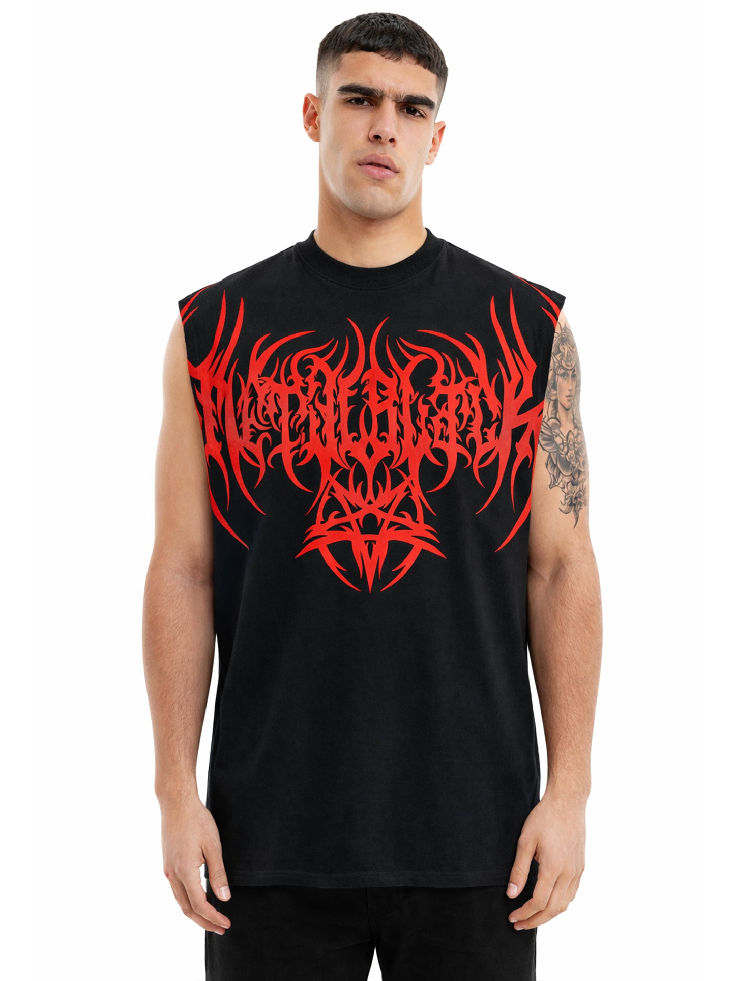 RED METAL BLACK UNISEX BOXY VEST